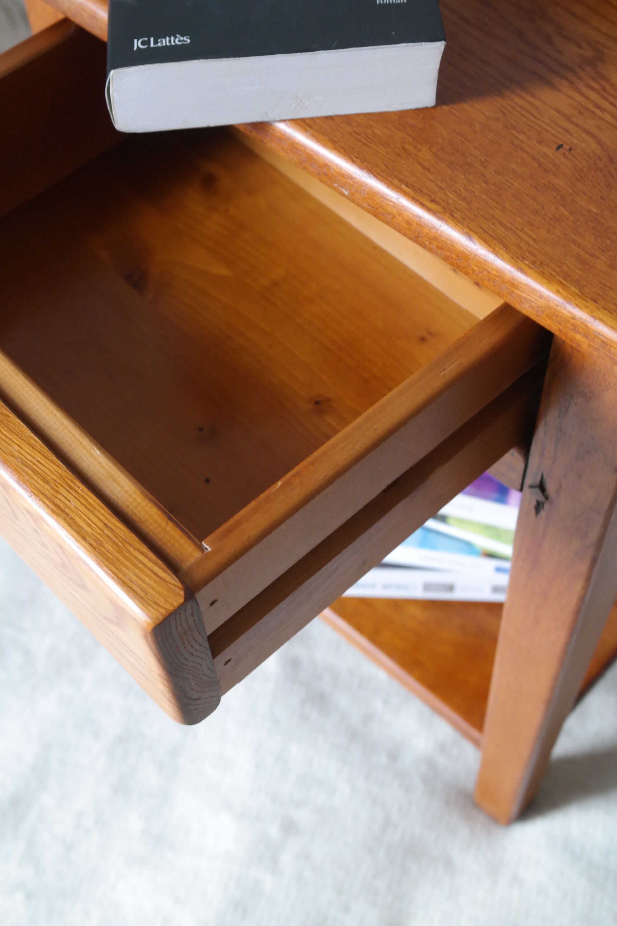 Vintage solid oak bedside
