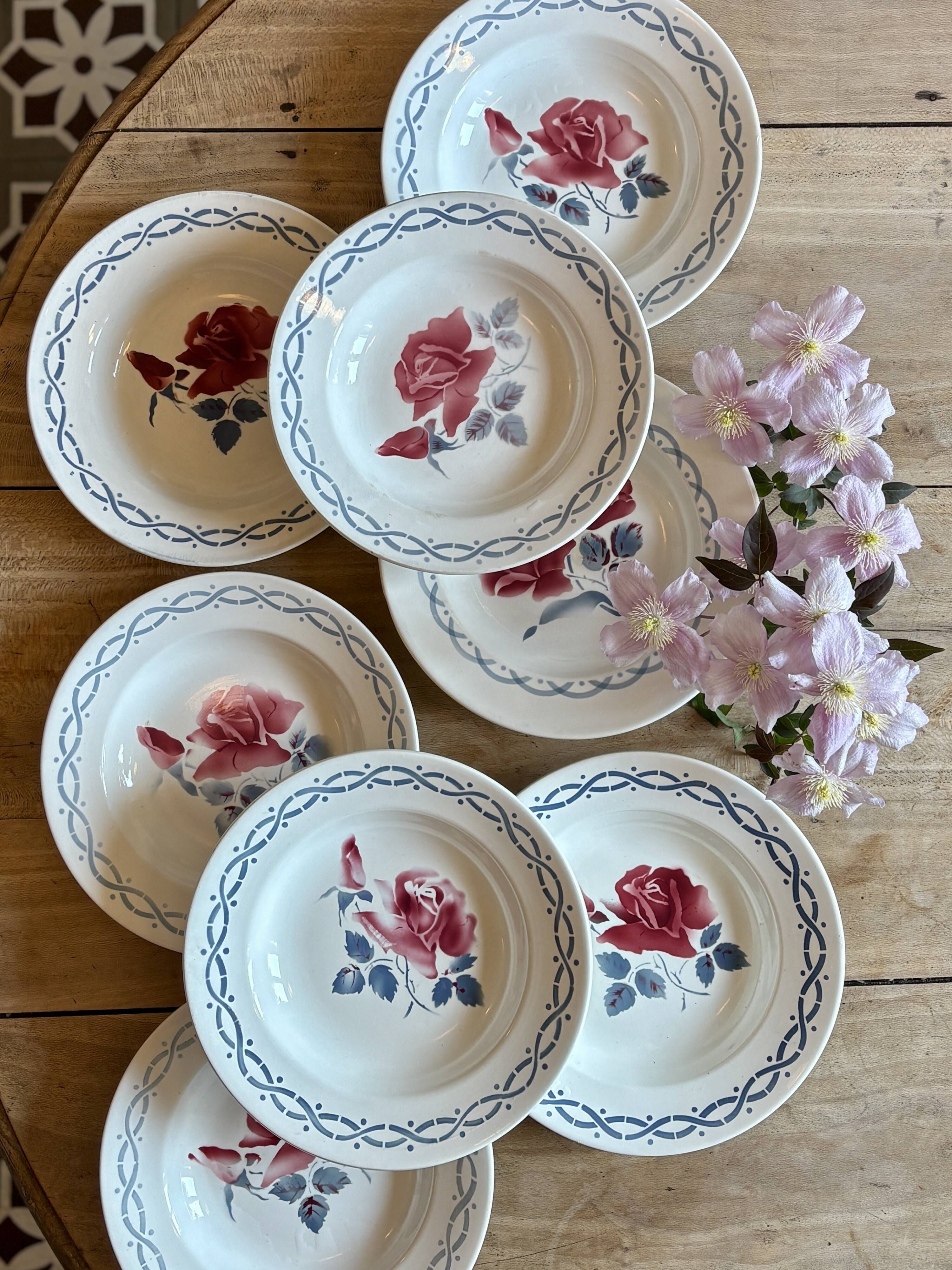 Set of 8 vintage soup plates - Janine and Cannes model by Digoin Sarrr