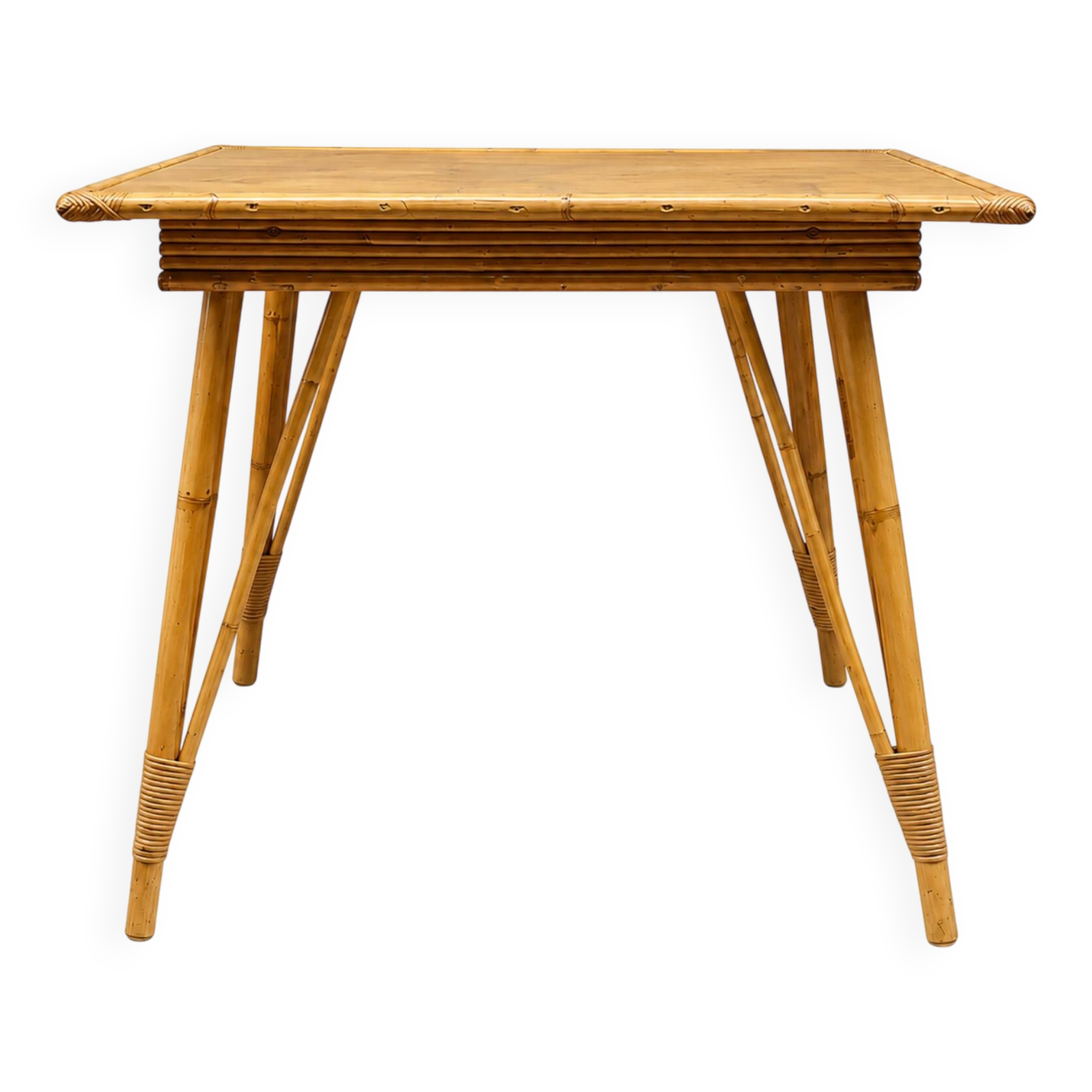 Vintage high table in bamboo / rattan – 1960s