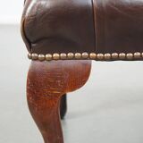 Brown cow leather chesterfield footstool