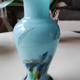 Murano vase in blown Art glass, marbling inclusions, scrolls. High 20 cm