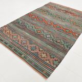 6x9 Blue & Green Striped Kilim Rug, 180x271Cm