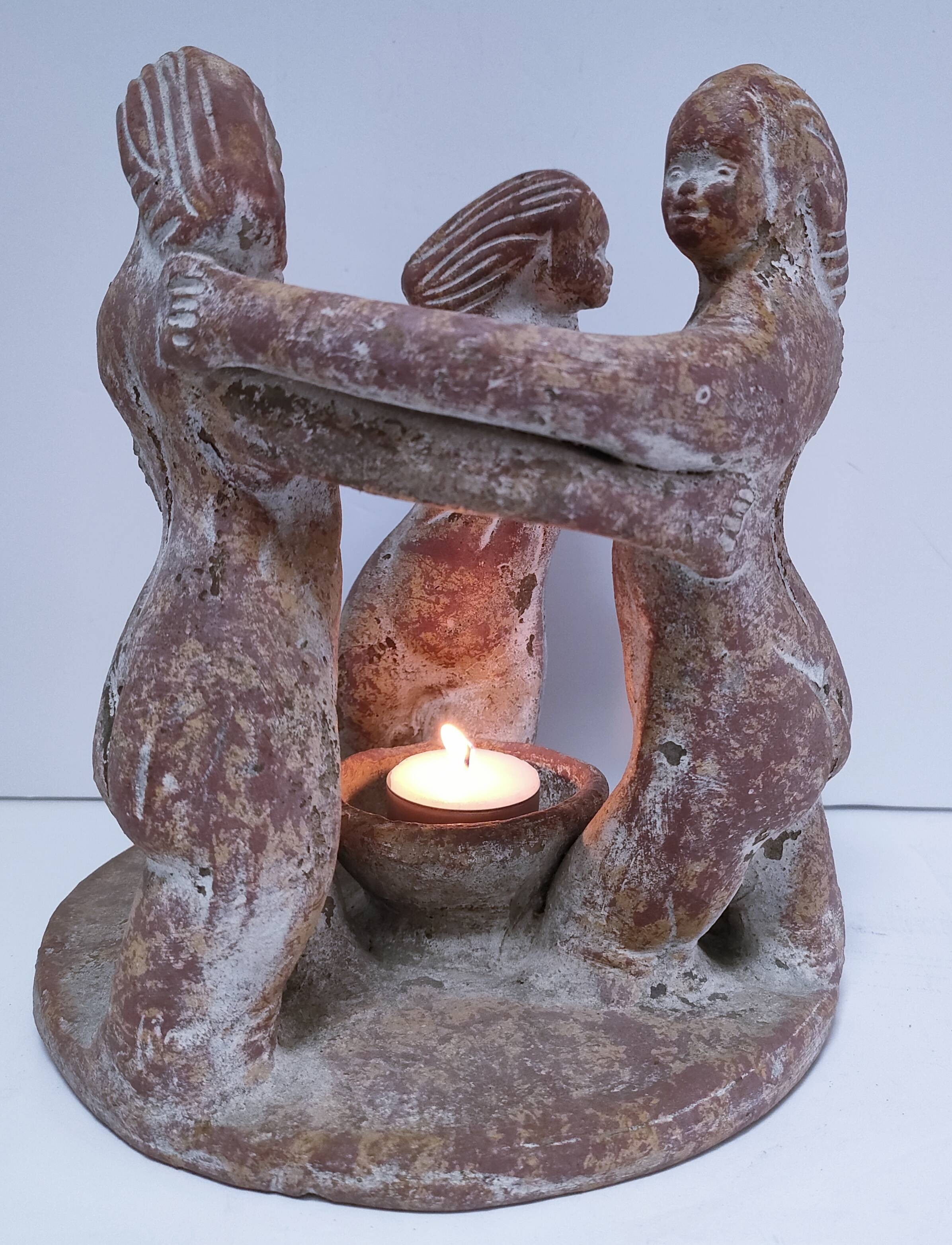 ceramic candlestick centrepiece terracotta patina