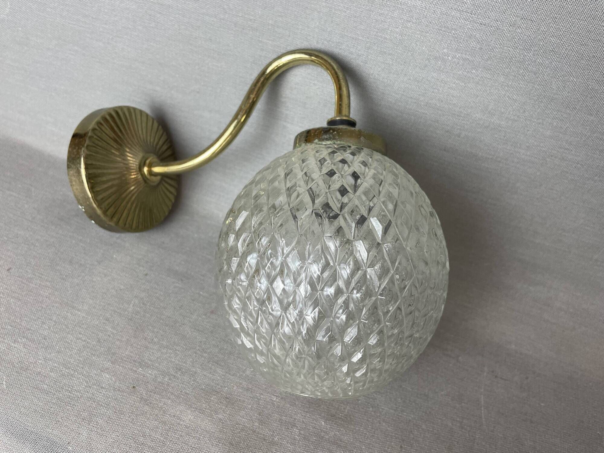 Brass and glass swan neck wall sconce lamp 1980s