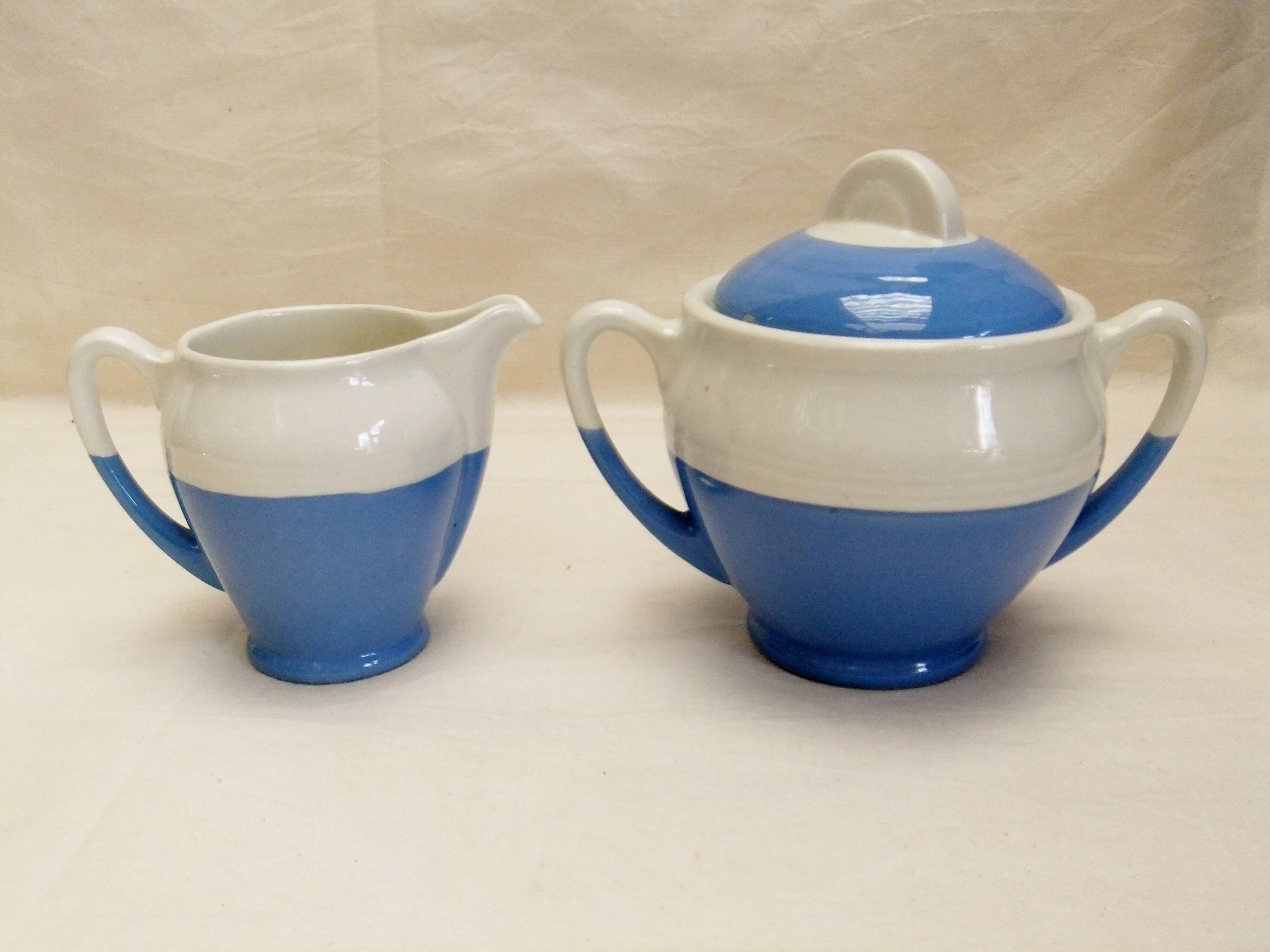 Vintage Ceranord coffee service pot coffee maker sugar bowl blue white