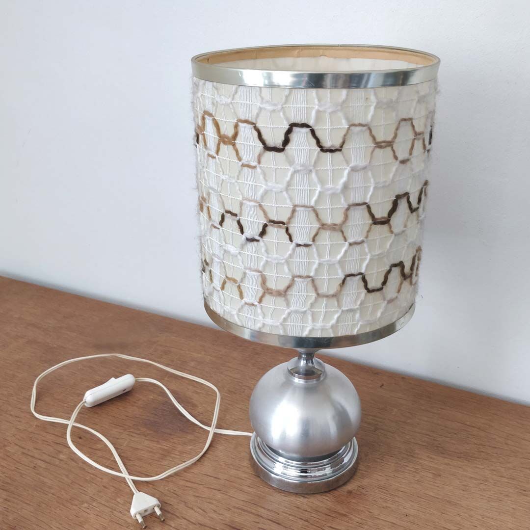 Seventies lamp brushed aluminum and wool