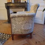 Lot of old 2-seater bench + upholstered armchair