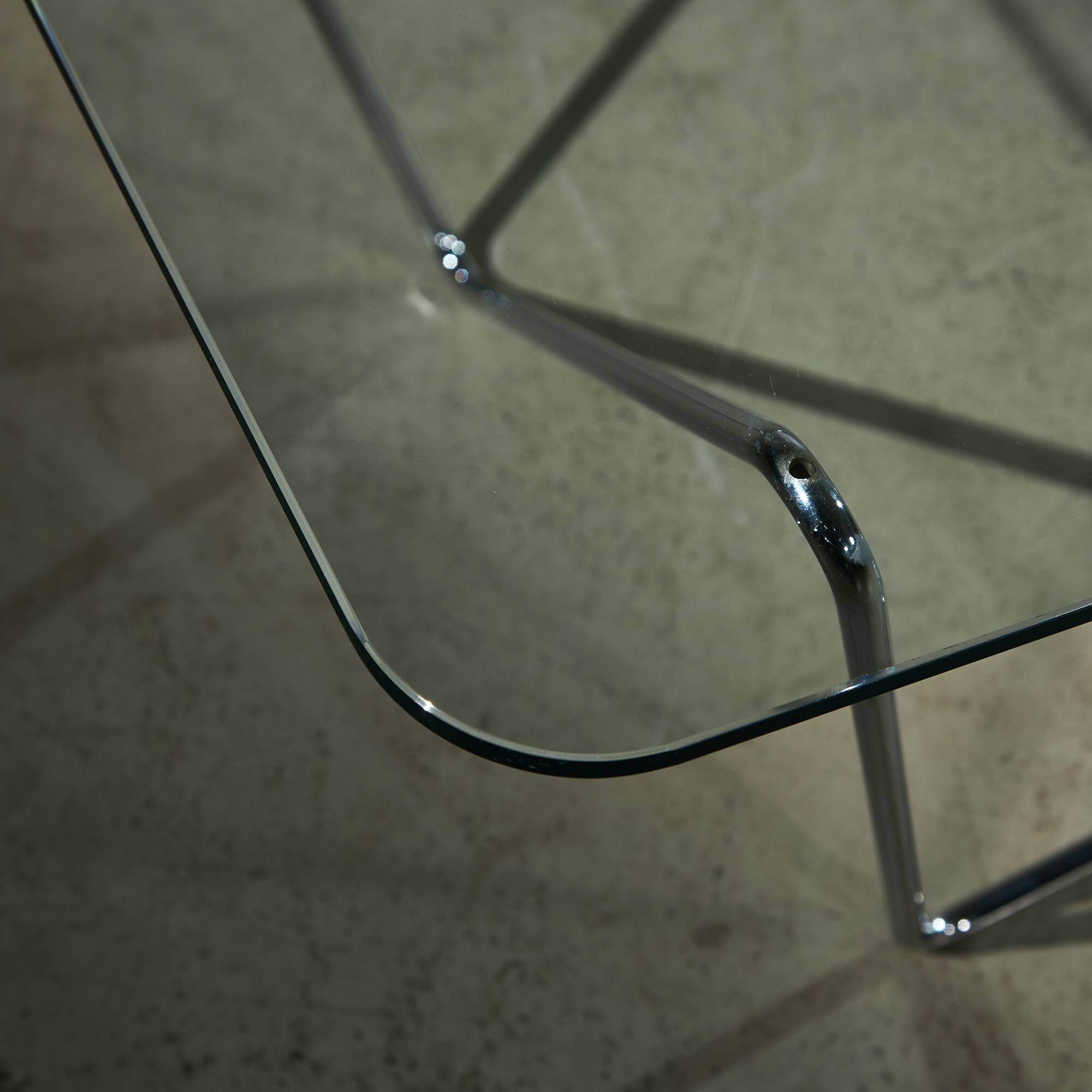 1970's Italian Coffee Table with Tempered Glass on Chrome Zig-Zag Frame
