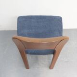 Vintage eetkamerstoelen Holstebro Denmark Teakhout nieuwe stoffering blauw