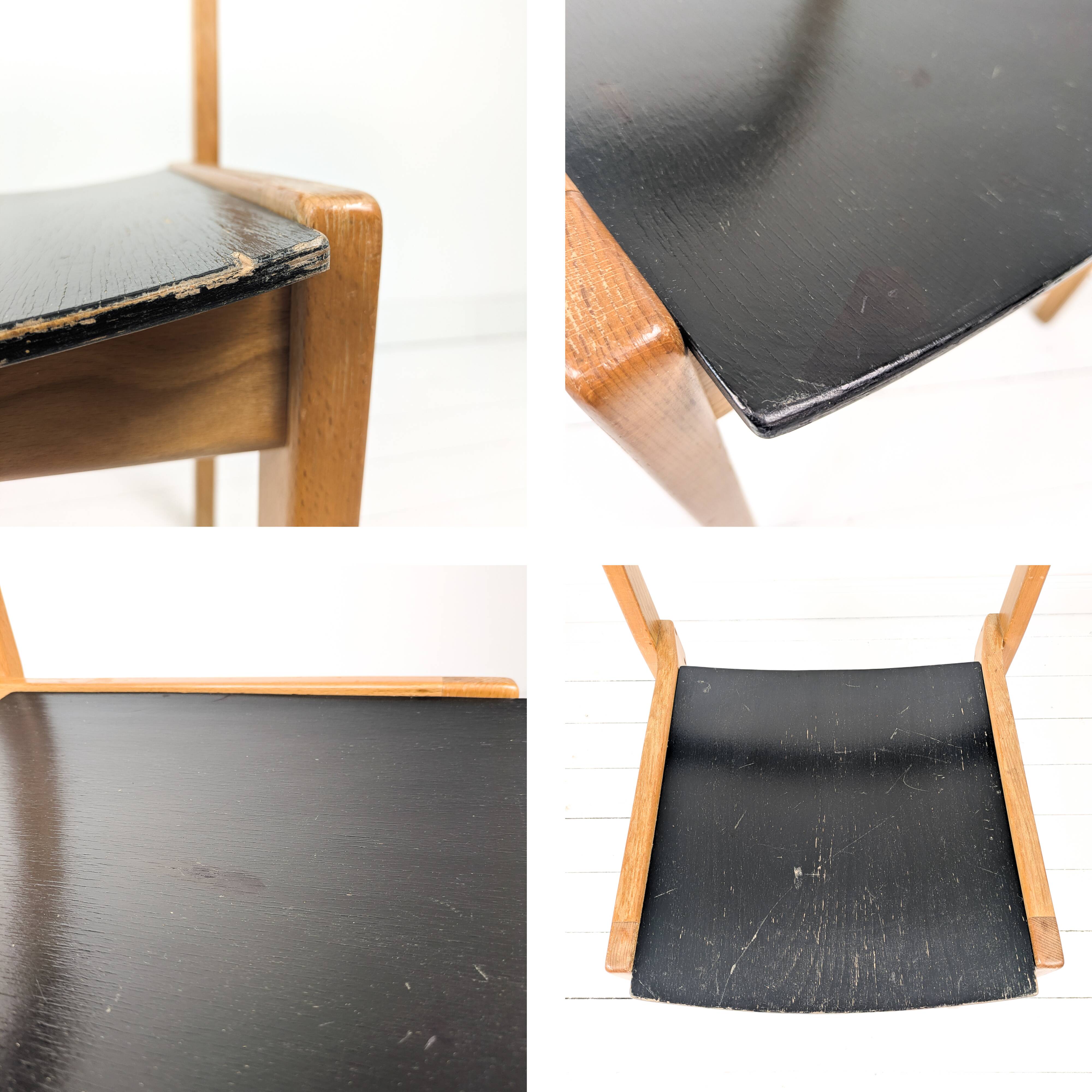 Chaise empilable vintage design danois en bois noir style scandinave Mid-Ce