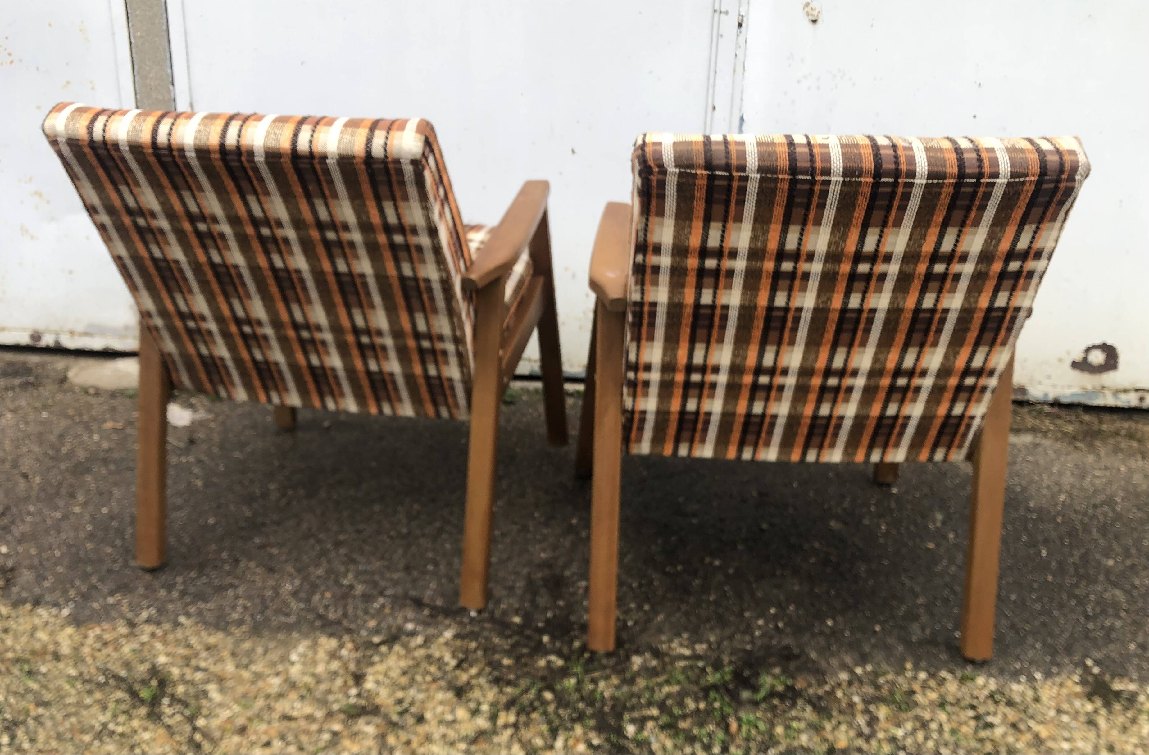 Vintage Scandinavian style armchairs in tartan fabric from the 60s