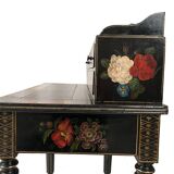 Bonheur du jour in black lacquered wood with rich painted decorations of flowers and birds, Napoleon III