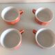 Bistro style four-mugs suite orange-pink by Apilco /vintage 70-80