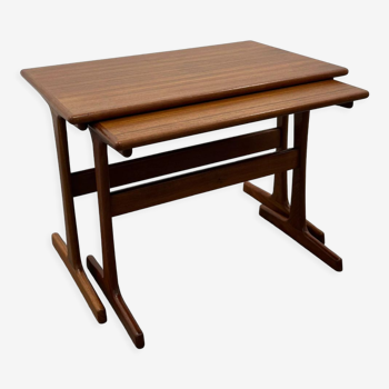 Midcentury Danish nest of 2 side tables in teak by Kai Kristiansen for Vildbjerg