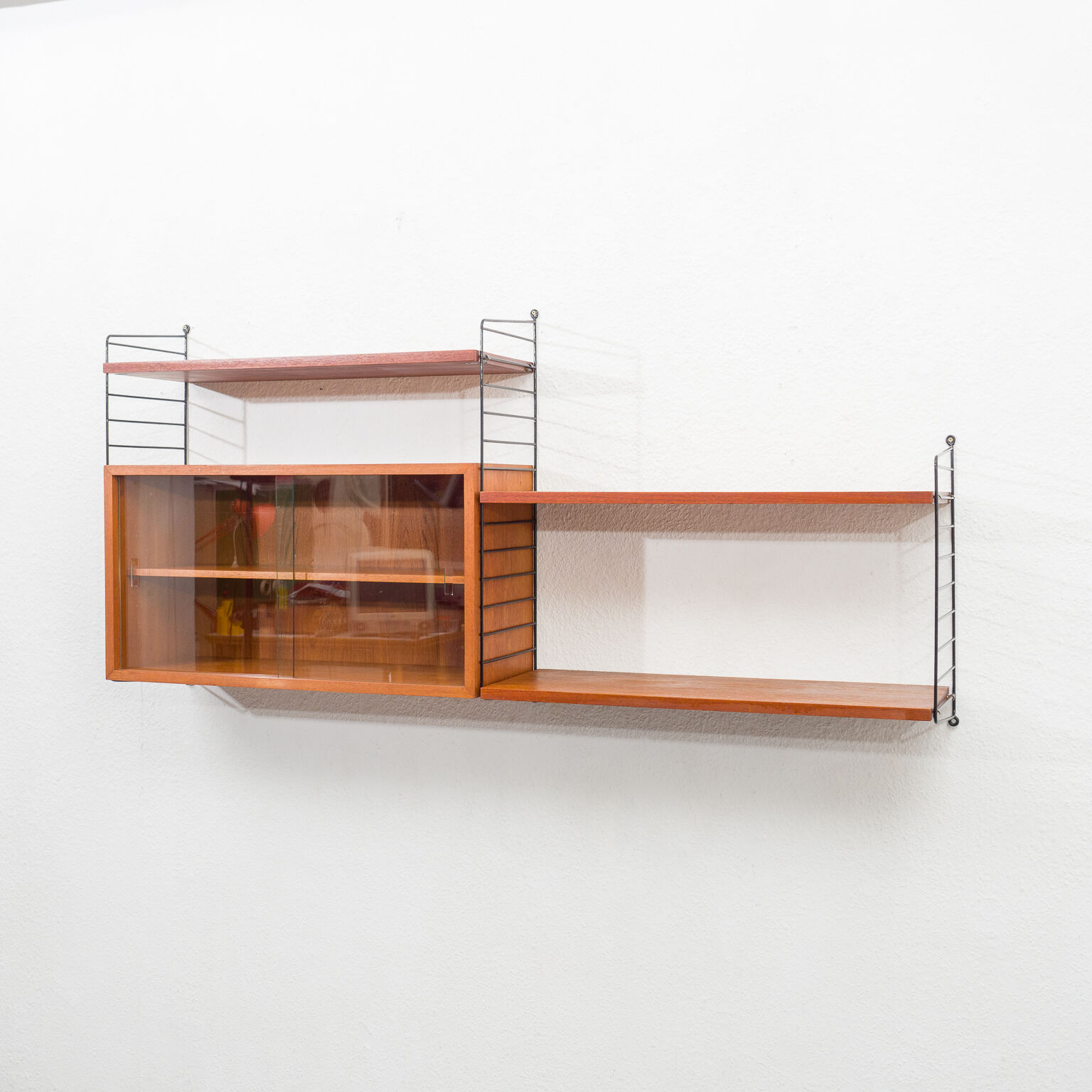 Shelf String, teak, with showcase, vintage