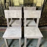 Suite of 4 brutalist chairs in solid oak 1950