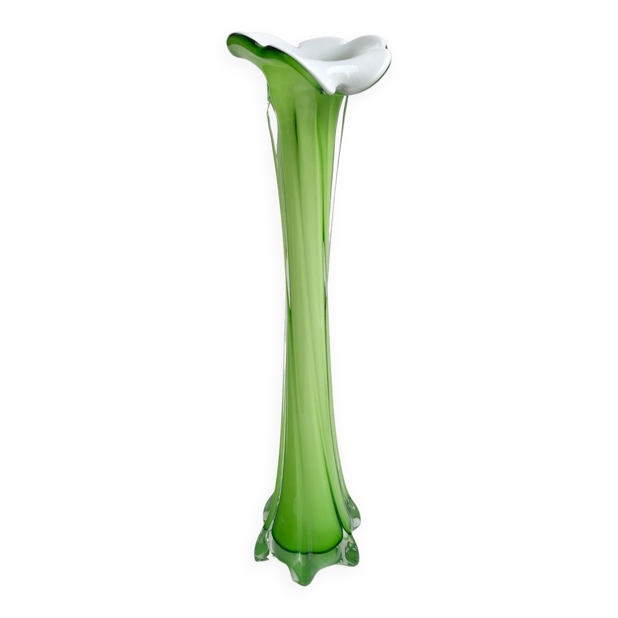 large soliflore vase in opaline and apple green glass Murano style 60s-70s