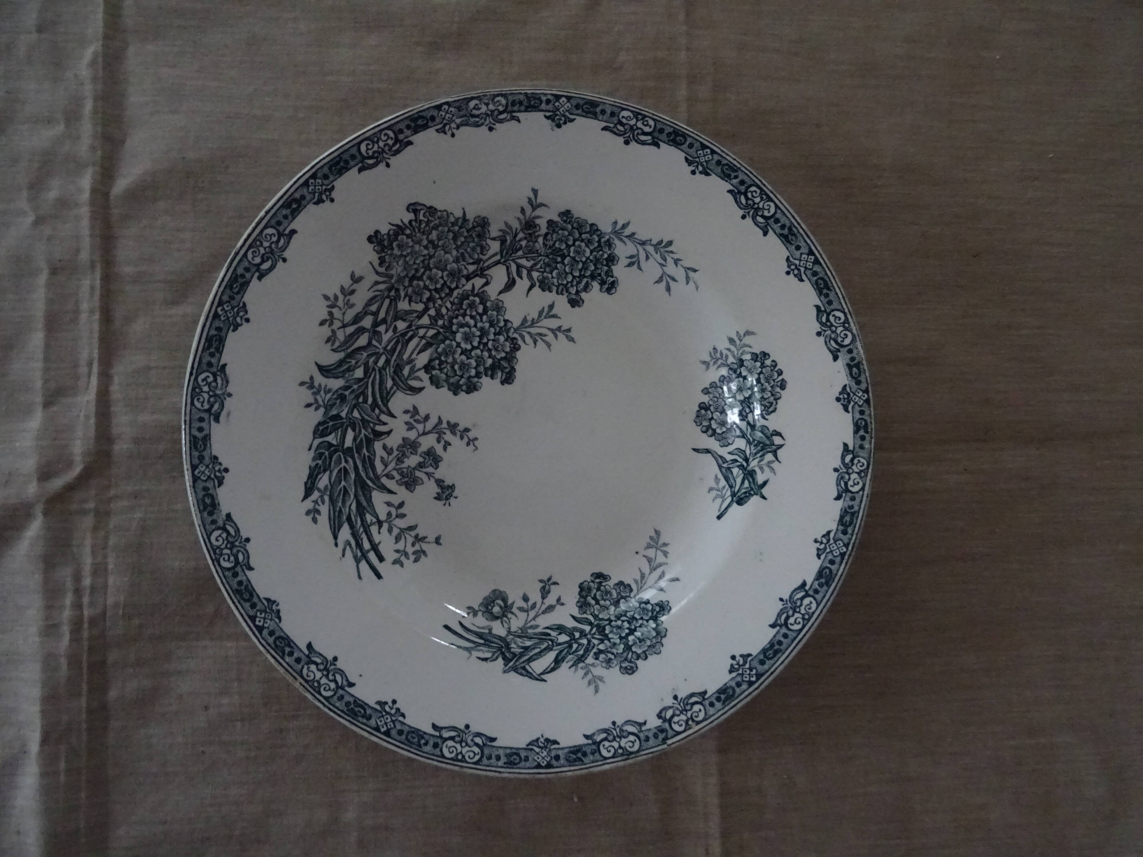 Old faience plate old St Amand decoration Daisy blue flowers