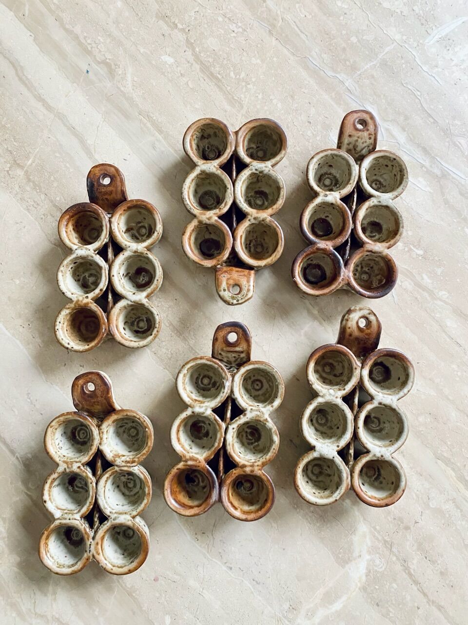 Set of 6 egg dishes in ancient pyrite stoneware