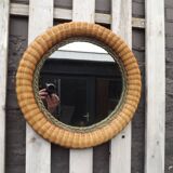 Vintage 70's circular wicker mirror