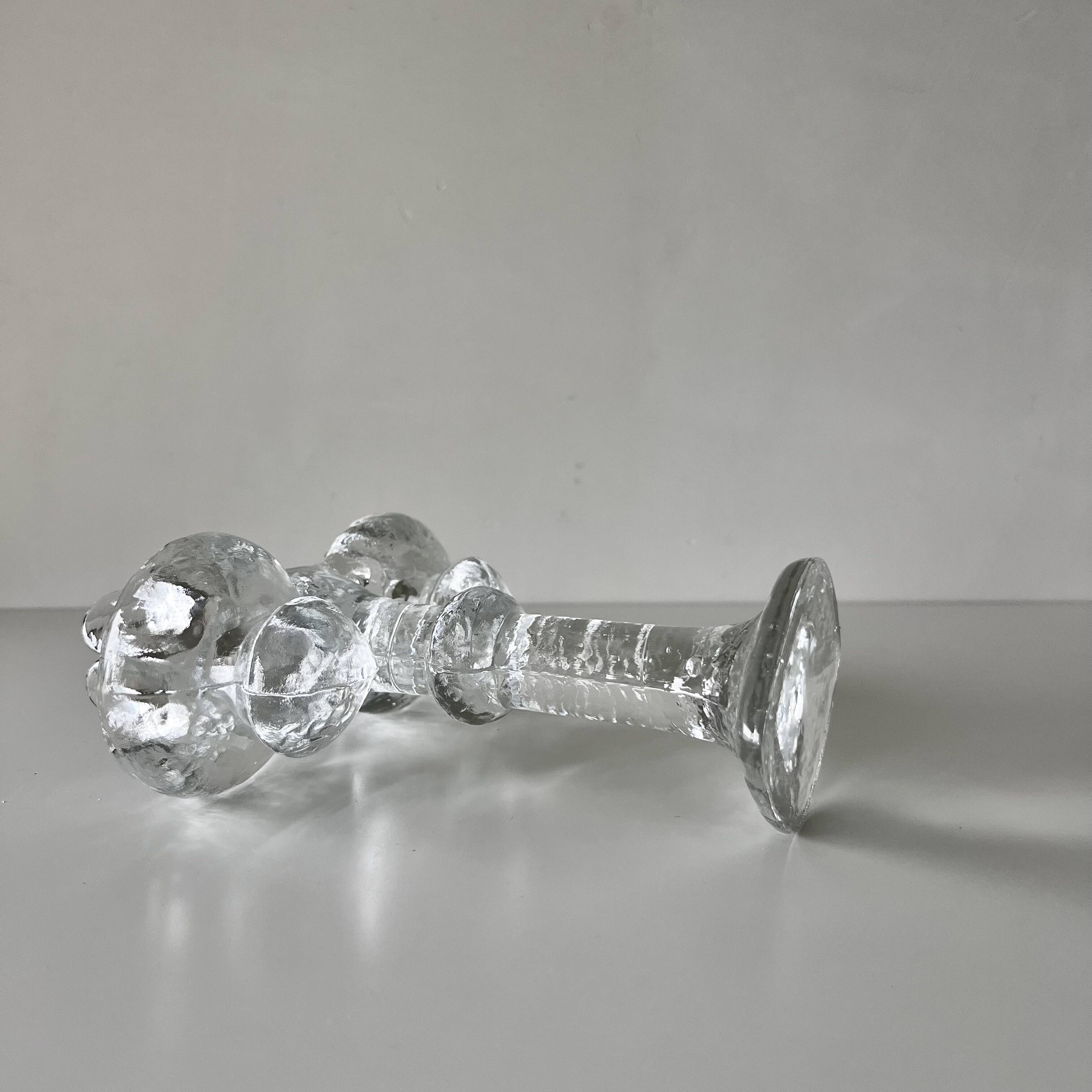 Brutalist double candle holder in ice glass Pukeberg Sweden – 1970