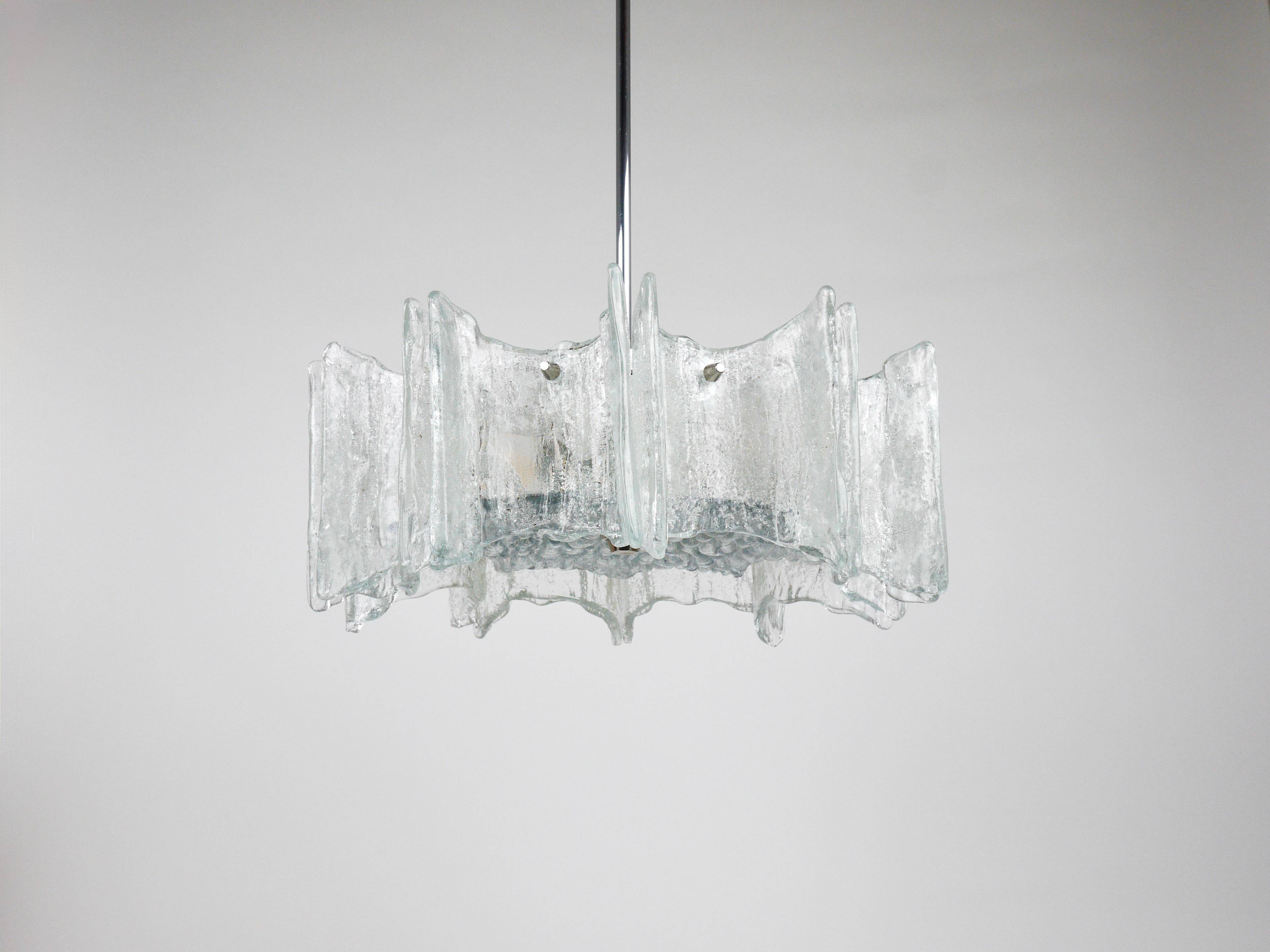 Frosted glass star chandelier J.T. Kalmar Vienna, Austria, 1960s