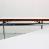 White Nesting Table Set with chrome frame and wood detail, 1970s