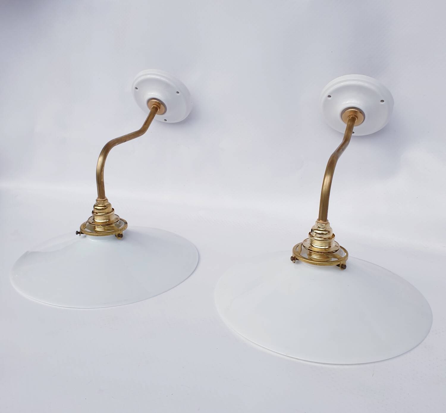 White opaline swan neck wall lights