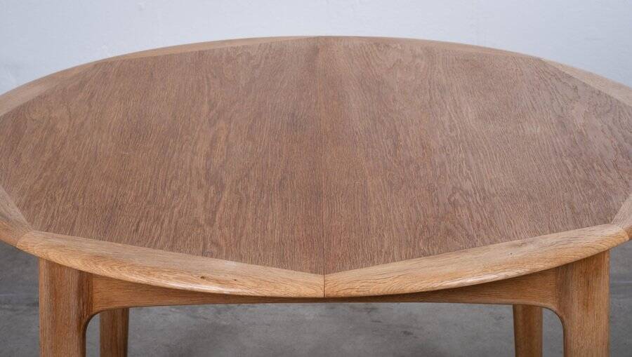 Round Oak Dining Table attributed to Svend Aage Madsen for K. Knudsen, Denmark, 1960s