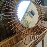 Large rattan sun mirror circa 1960 72 cm in diameter