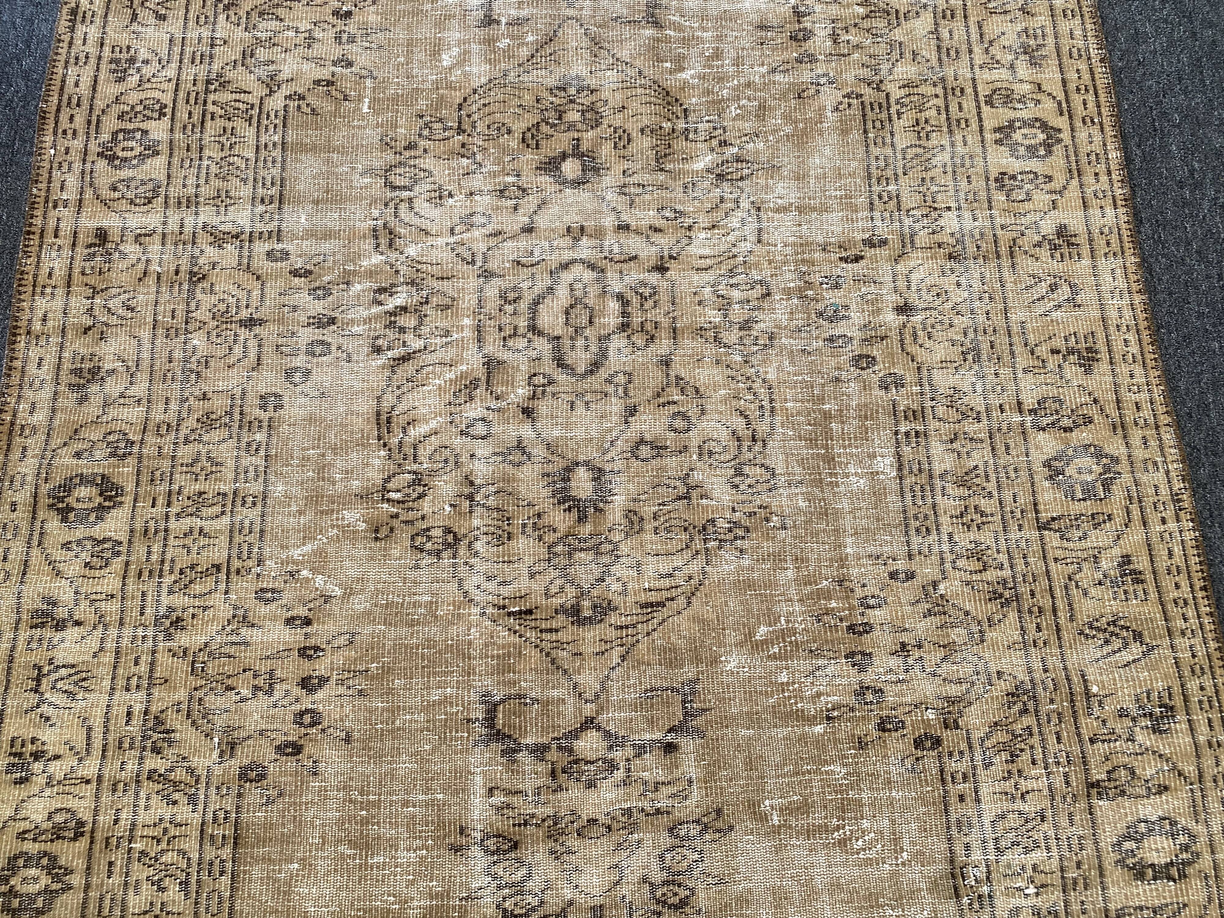Tapis Oushak beige décor rustique, 6x10, surteint sable, pour salon, MOON.145