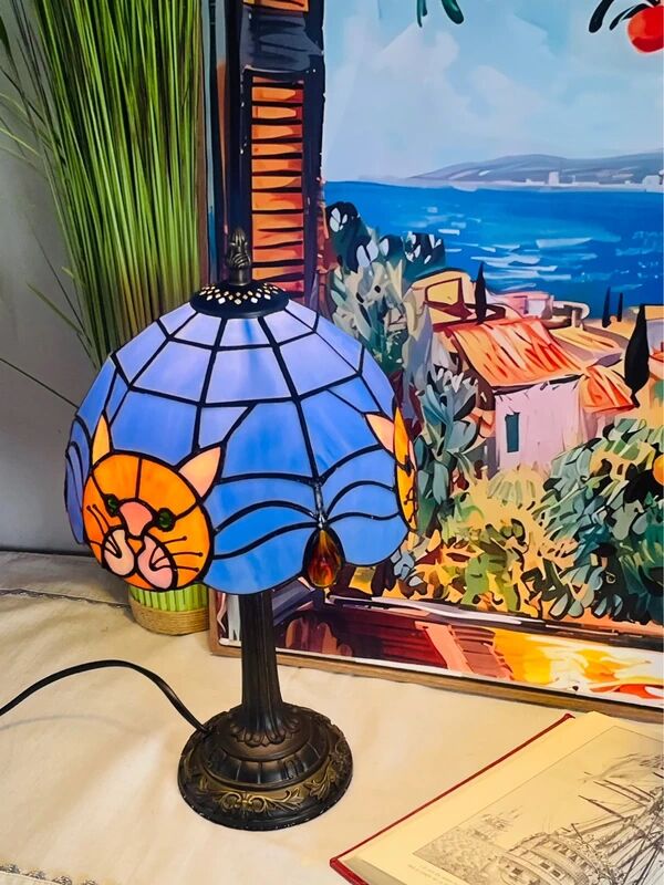 Vintage style Tiffany lamp | lampshade with cat motif