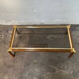 Gold-tone metal and imitation elm burl coffee table