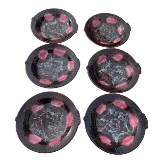 6 hollow plates with bouillabaisse in the shape of vintage Vallauris ceramic fish