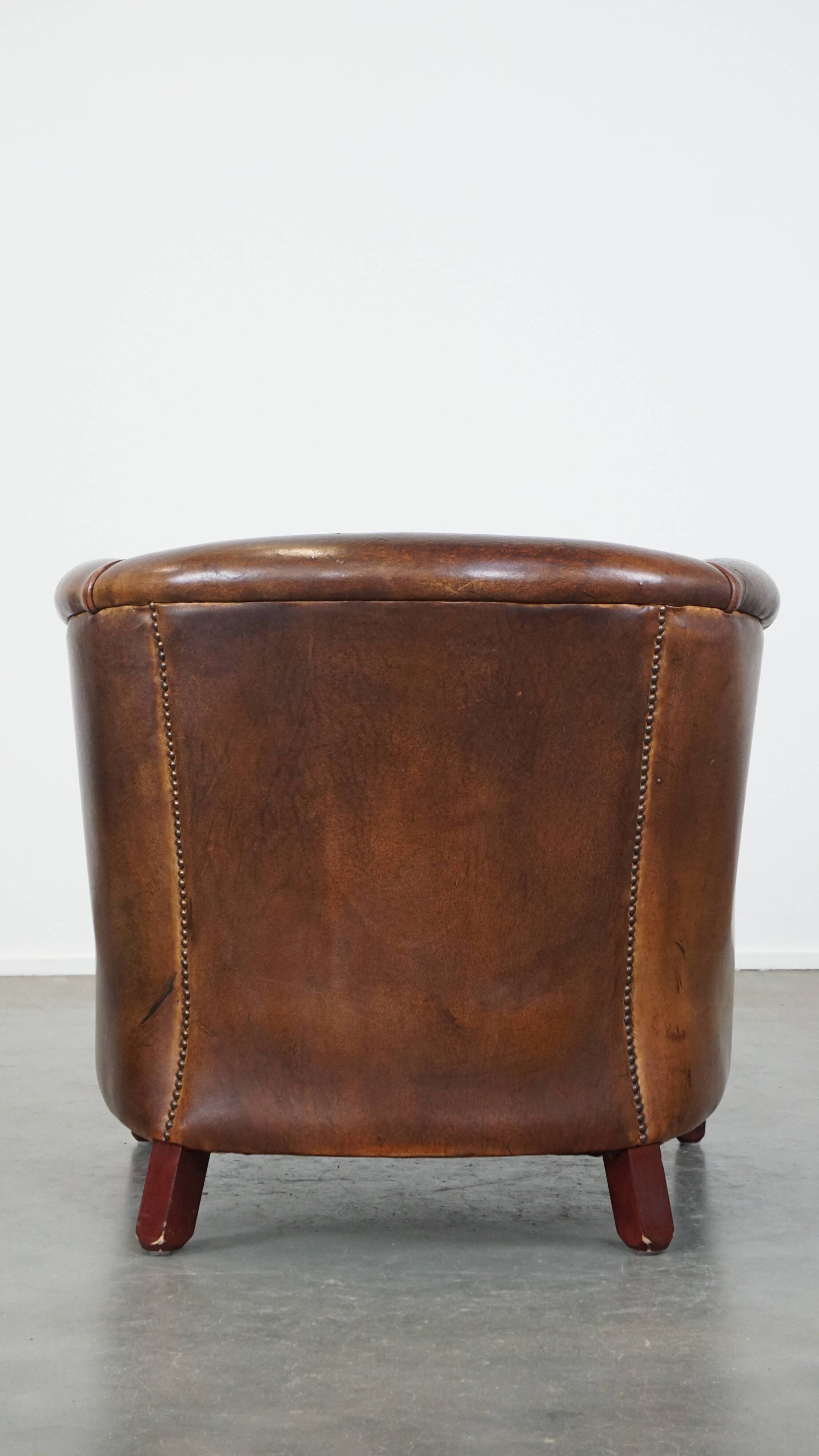 Cognac-Colored Sheepskin Leather Club Chair