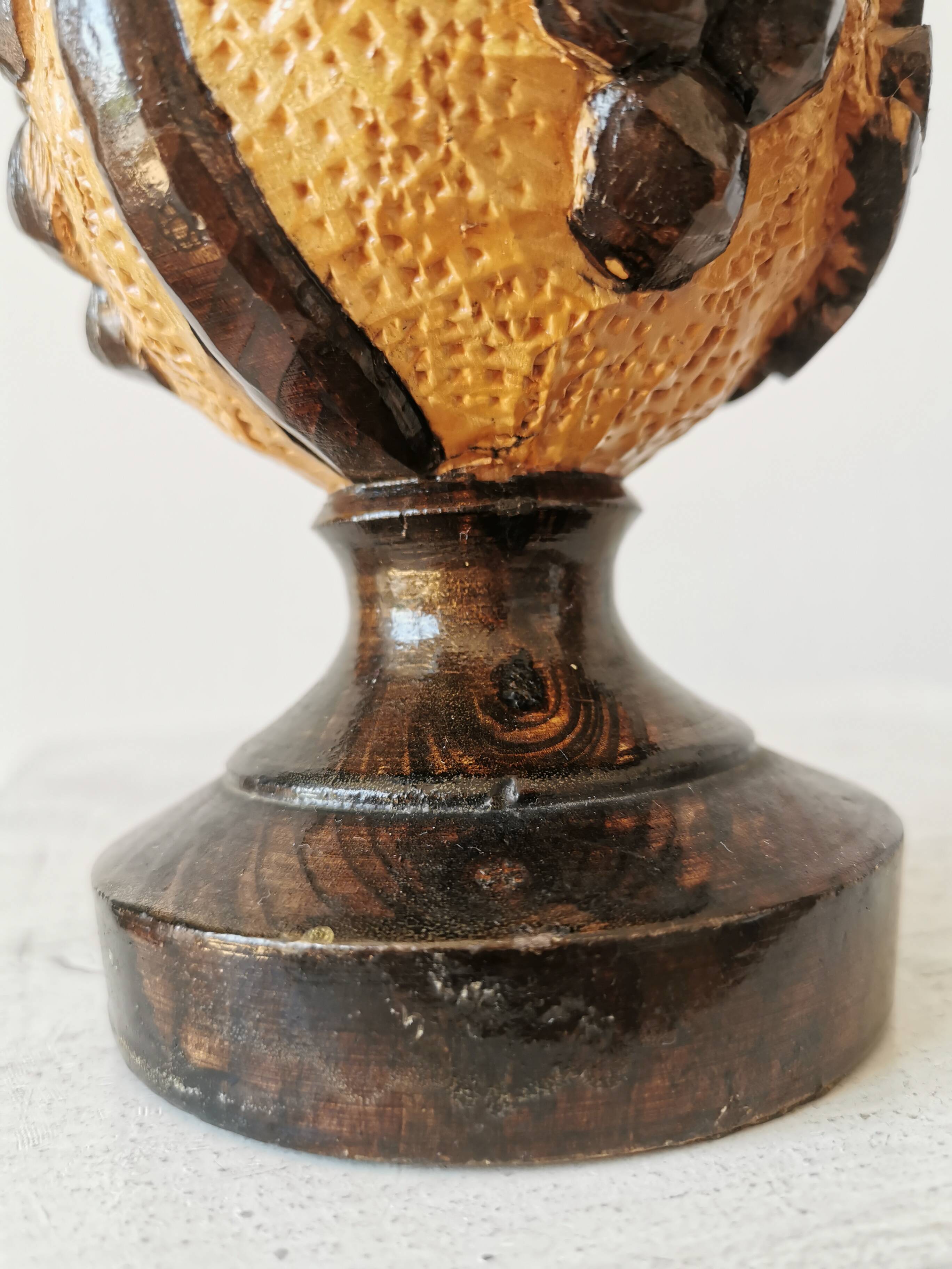 Vintage Hand Carved Wooden Vase: Grapevine Motif, 1970s Yugoslavia