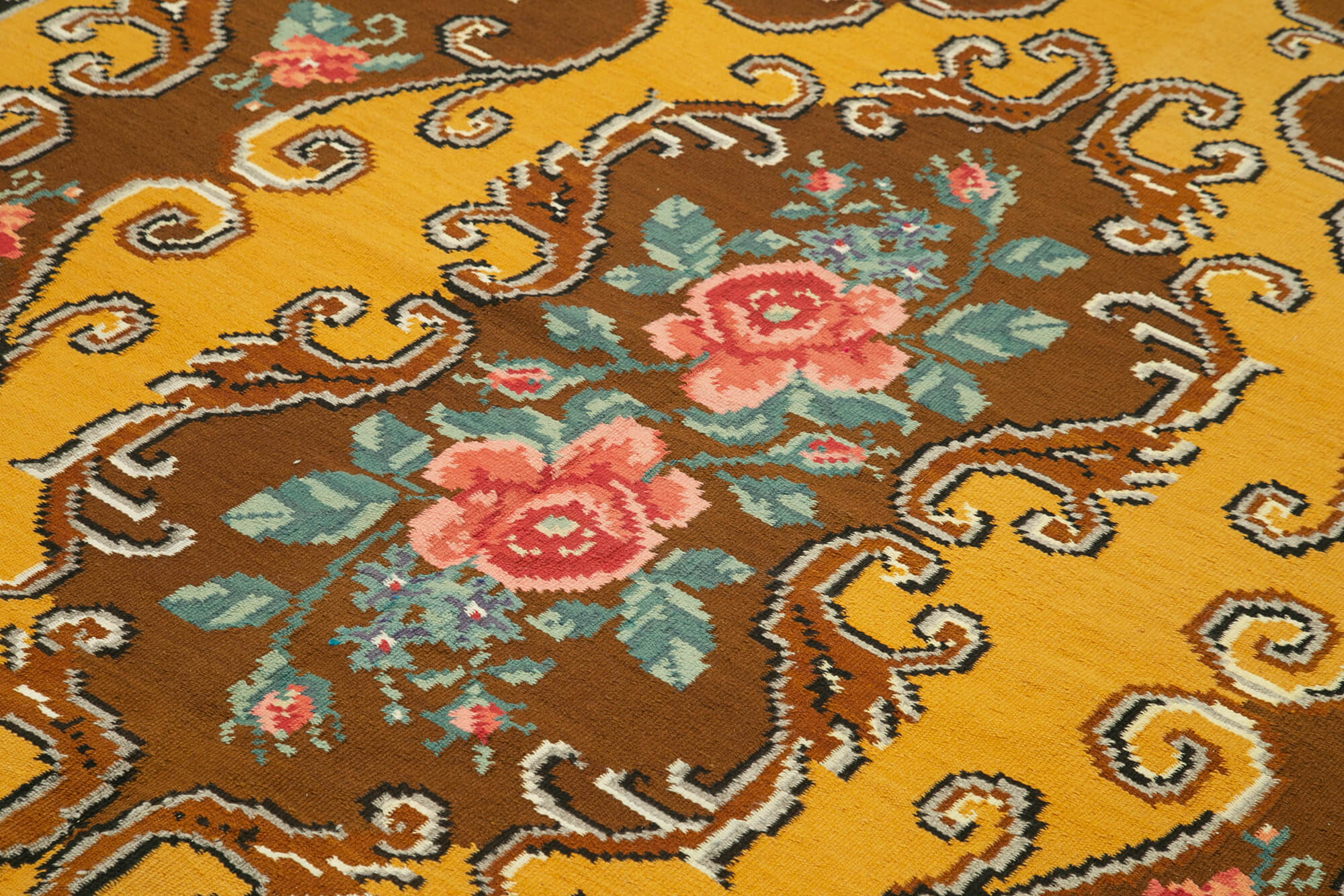 Hand-Knotted Vintage Bessarabian Brown Kilim 176 cm x 262 cm - 23401