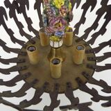 Half-basket chandelier with 5 lights in bronze and Spanish ceramic. 1960s