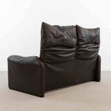 Brown leather 2-seater sofa Cassina Maralunga by Vico Magistretti