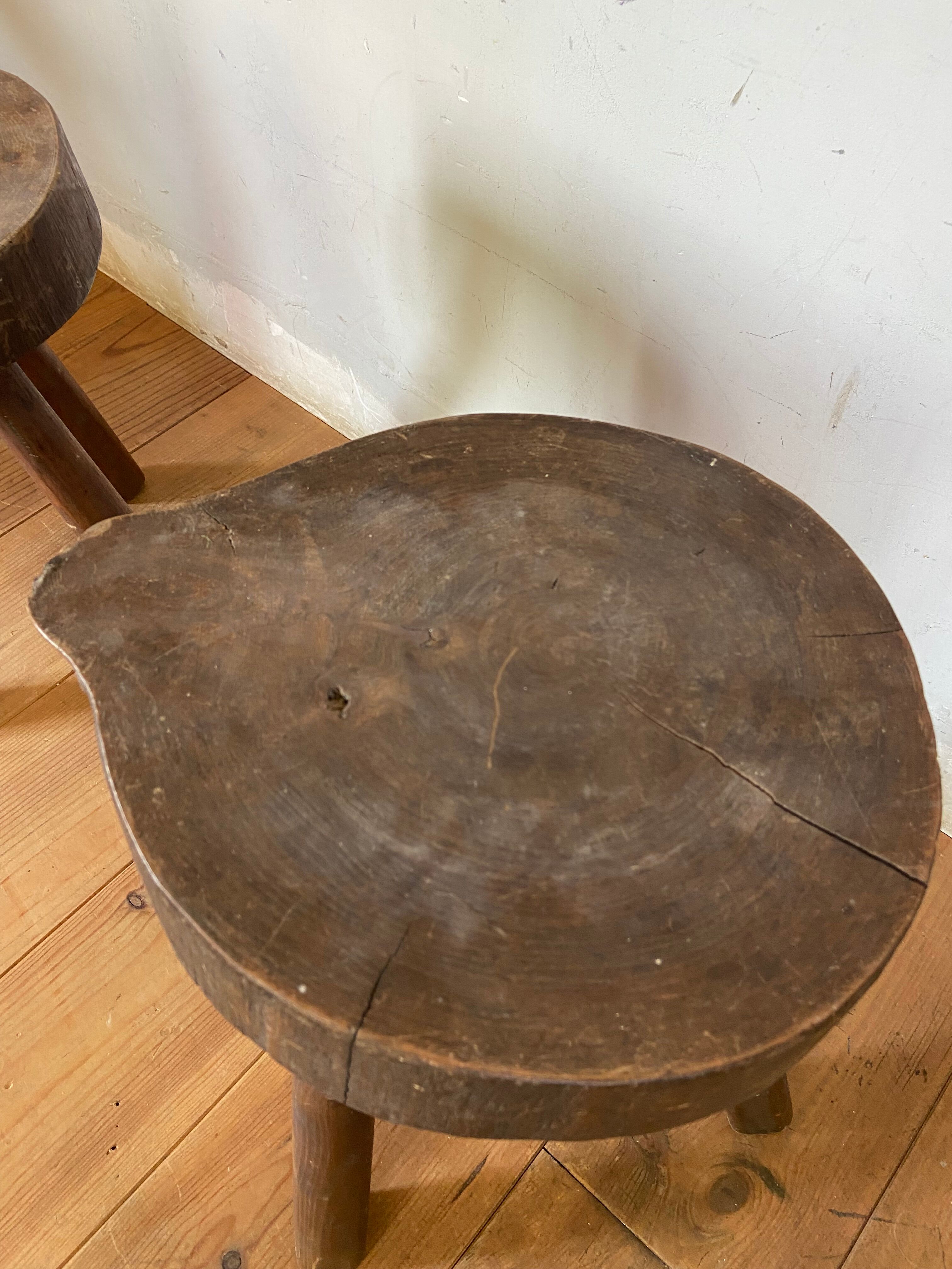 Pair of brutalist stool in solid oak 60s
