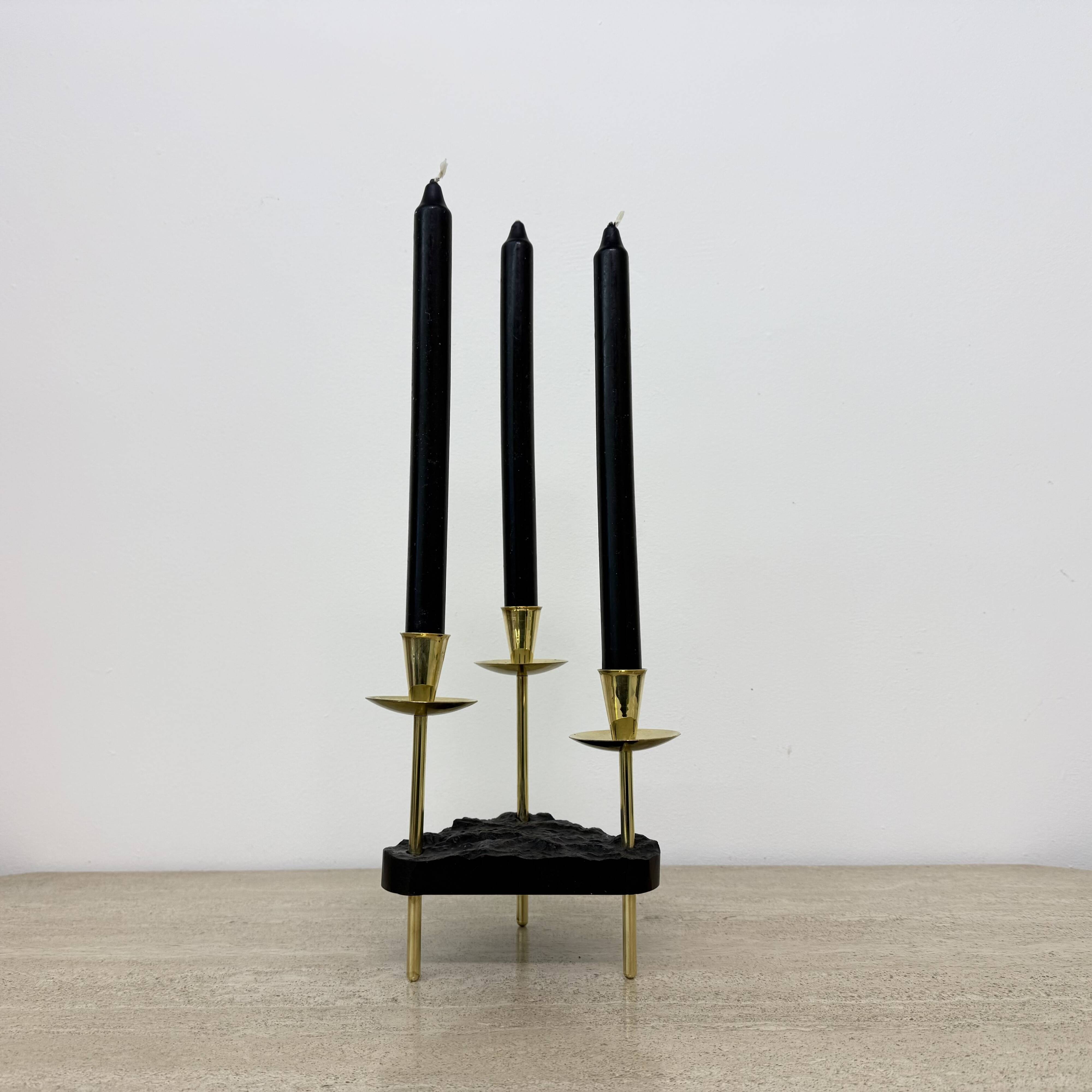 Mid century candle holder brass and lucite , 1970s