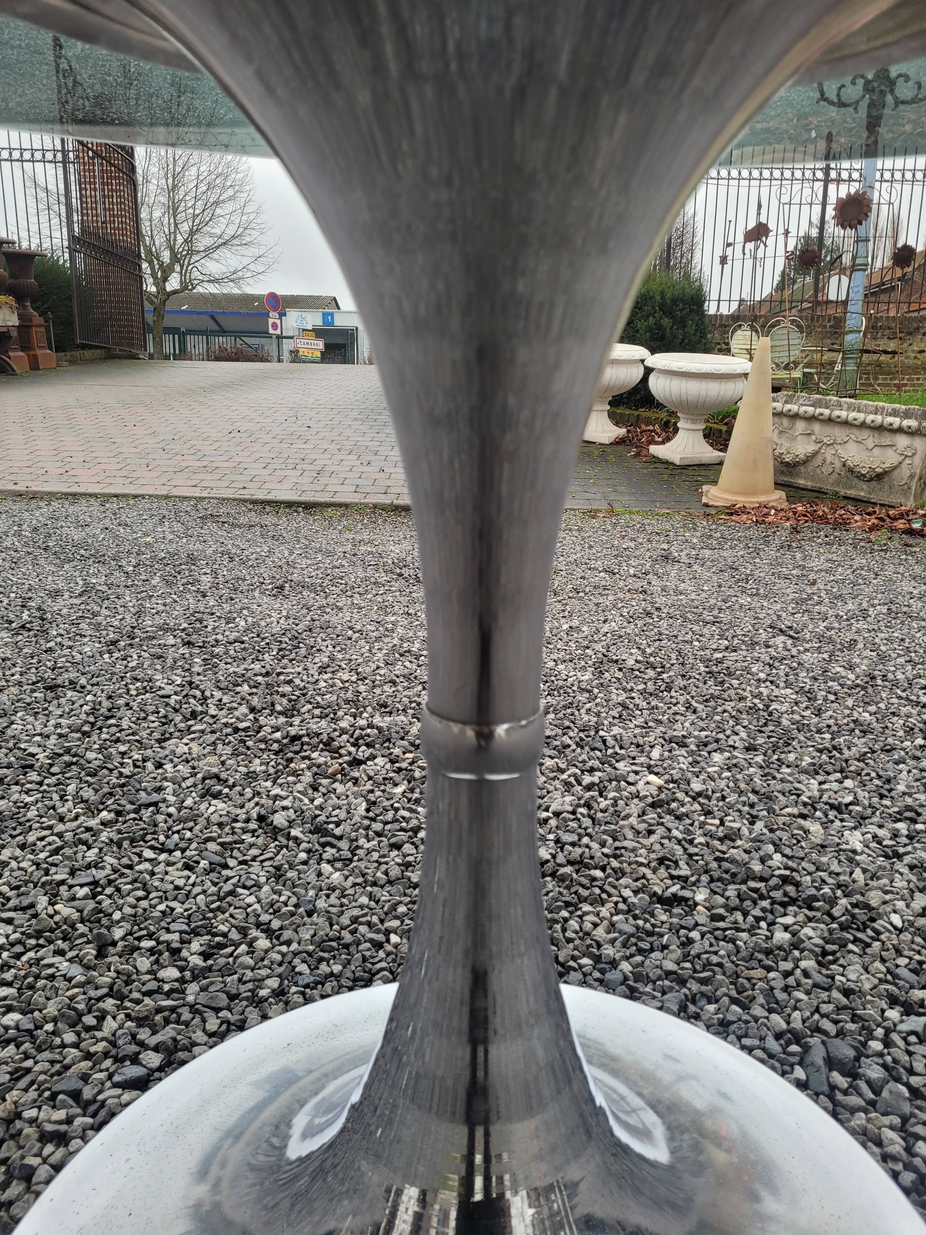 Table foot tulip smoked glass of the 70s by Gastone Rinaldi