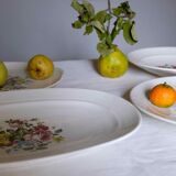 Flat faience of Lunéville China Keller & Guerin 1889 "Chaillot of Vercor" decoration in engraving enhanced drawing flowers