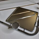 Wall mounted chromed metal coat rack with square mirror, 4 hooks and a hat rack, 50s