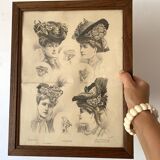 Fashion engraving frame hats 1906