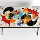 Mid Century Italian Modern Iron Table with Tiled Top and Abstract Motif