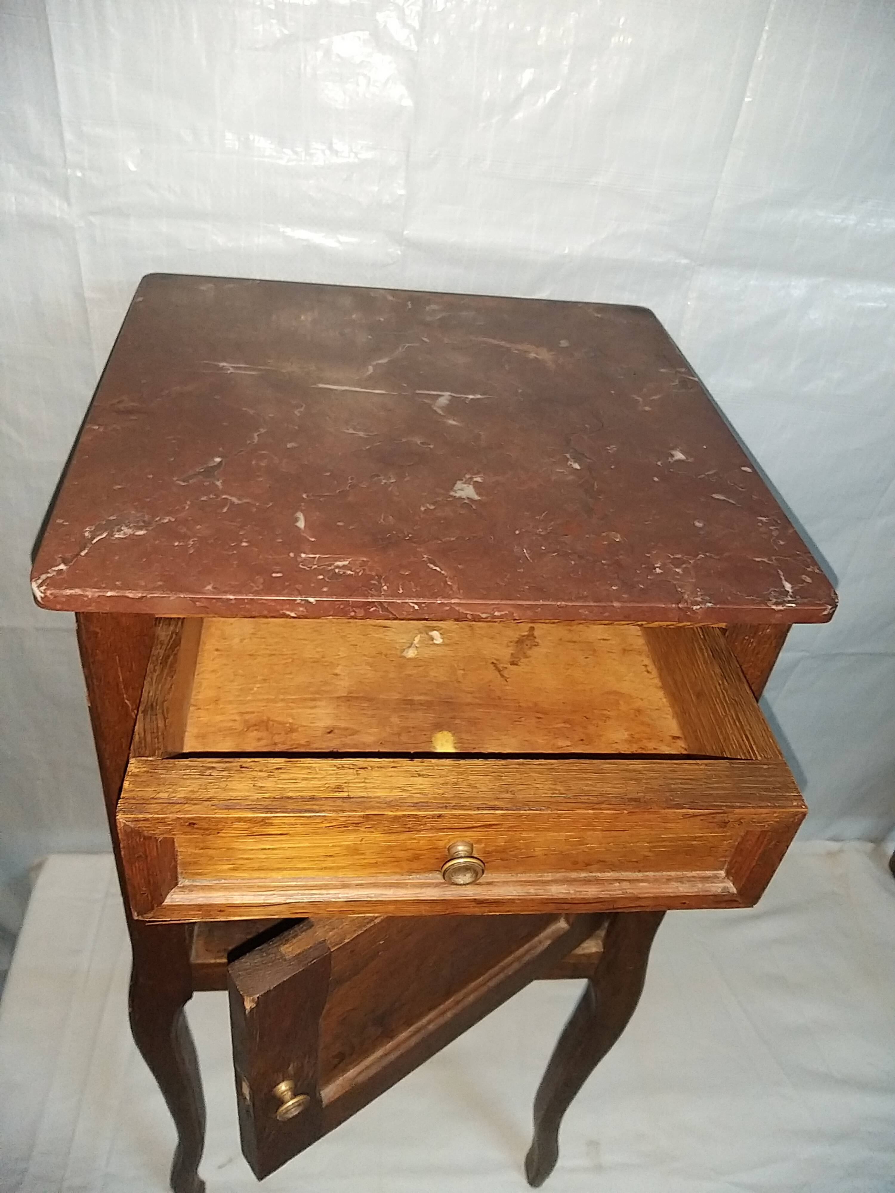 Bedside tables in oak with marble