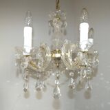 Vintage French Metal Crystal and Glass 5 Arm Paris Chic Style Chandelier