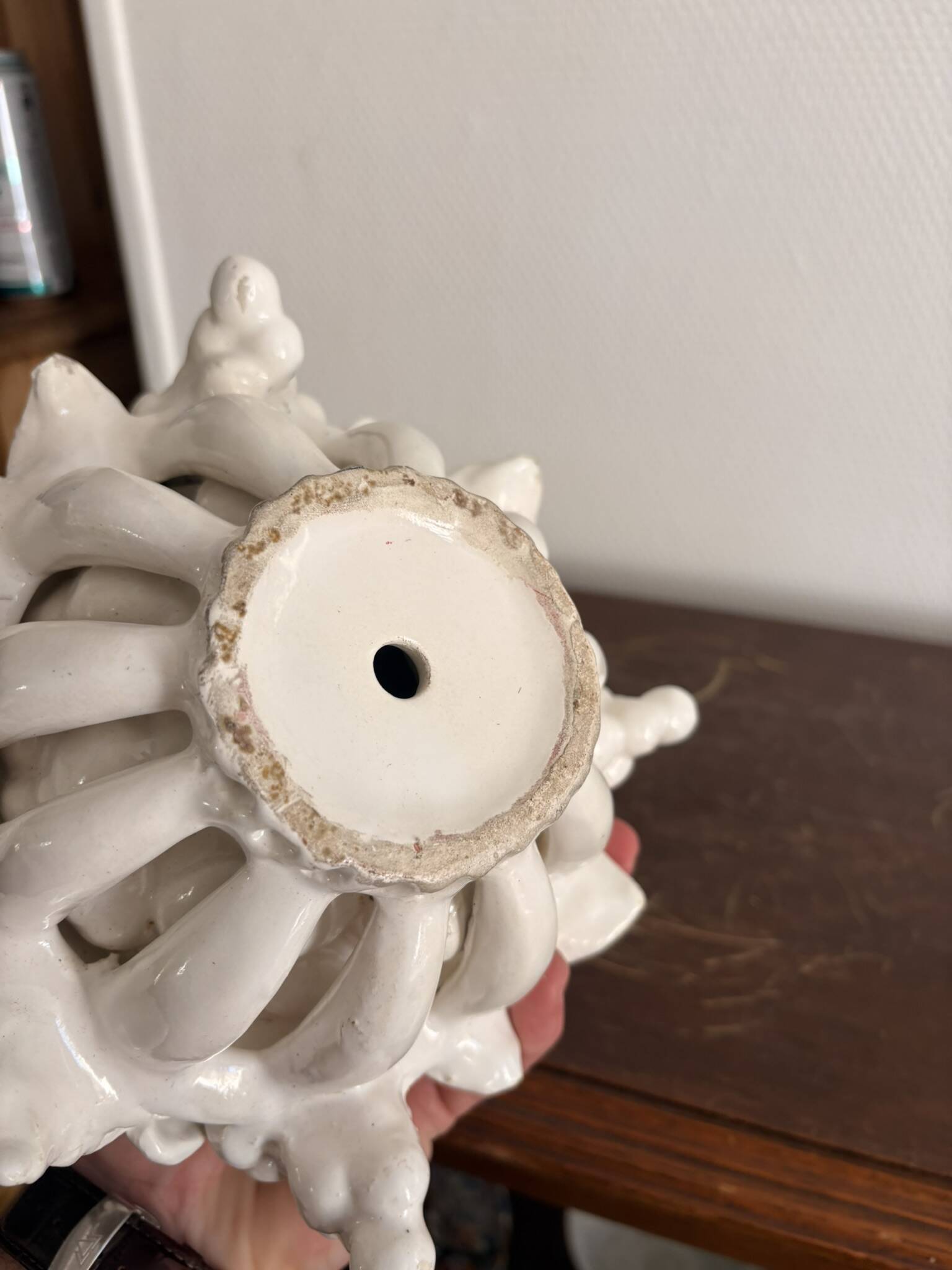 Ceramic Fruit Basket Sculpture Enamelled White 19th Century Malicorne