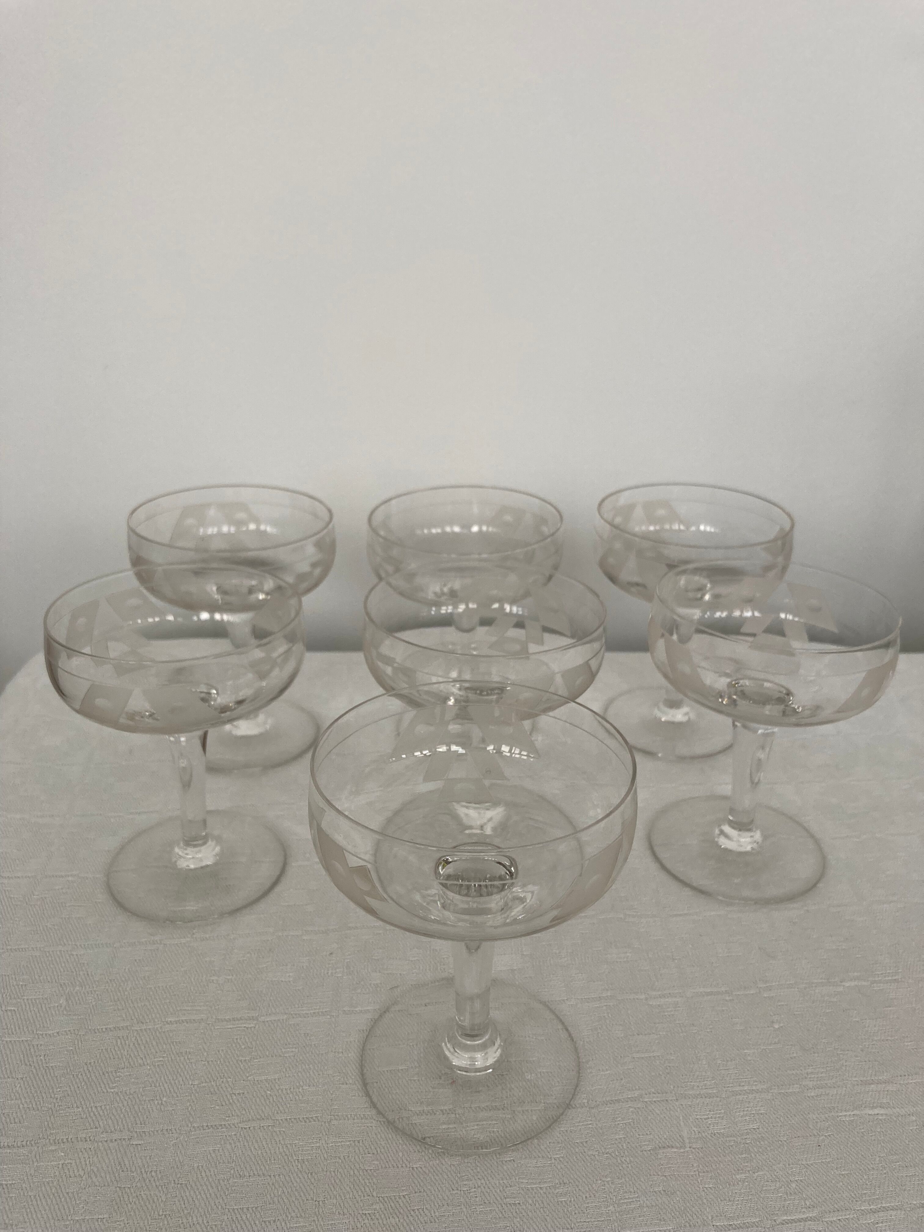Lot De 4 Coupes à Champagne Art Déco Années 1930 - Verrerie De La Chapelle St Mesmin France - Modèle N3140